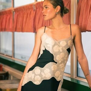 ASOS Topshop contrast raffia insert midi slip dress in black